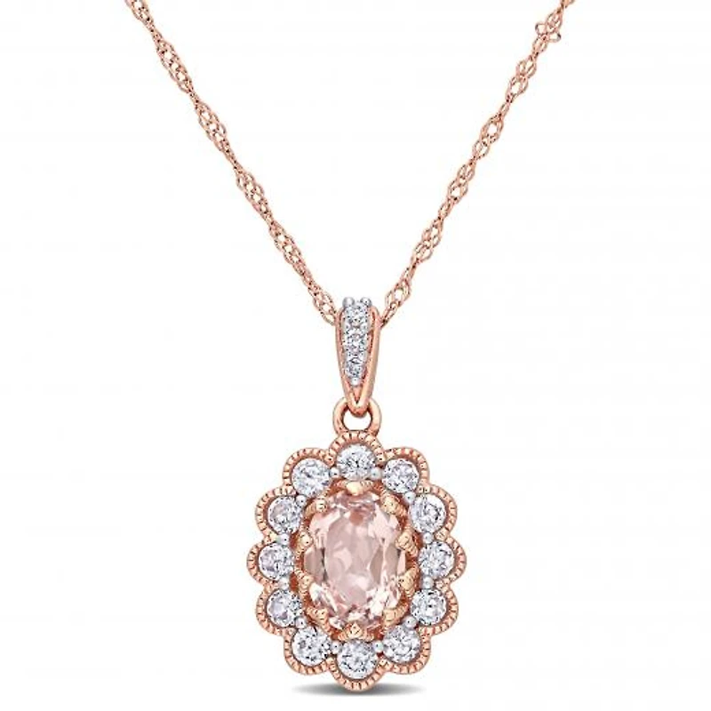 Julianna B 10K Rose Gold Morganite White Sapphire & Diamond Pendant with Chain
