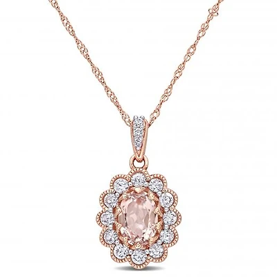 Julianna B 10K Rose Gold Morganite White Sapphire & Diamond Pendant with Chain