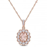 Julianna B 10K Rose Gold Morganite White Sapphire & Diamond Pendant with Chain