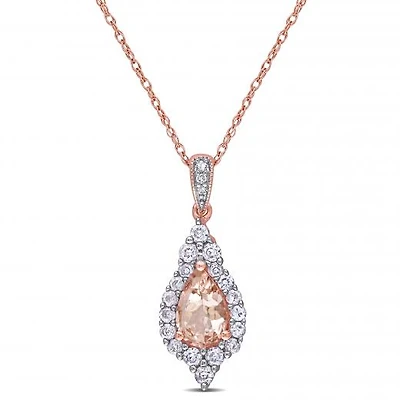 Julianna B 10K Rose Gold Morganite White Sapphire & Diamond Pendant with Chain