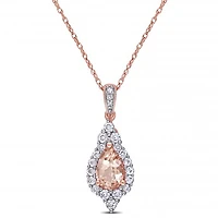 Julianna B 10K Rose Gold Morganite White Sapphire & Diamond Pendant with Chain