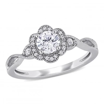Julianna B Sterling Silver Created White Sapphire & 0.08CTW Diamond Ring