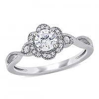Julianna B Sterling Silver Created White Sapphire & 0.08CTW Diamond Ring