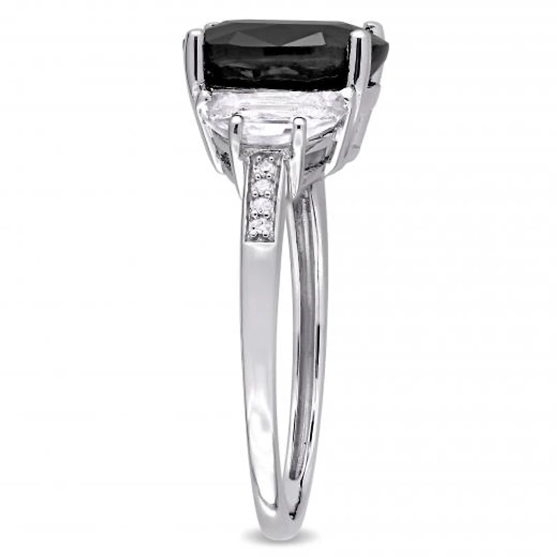 Julianna B Sterling Silver Black Sapphire Created White Sapphire & Diamond Ring