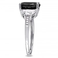 Julianna B Sterling Silver Black Sapphire Created White Sapphire & Diamond Ring