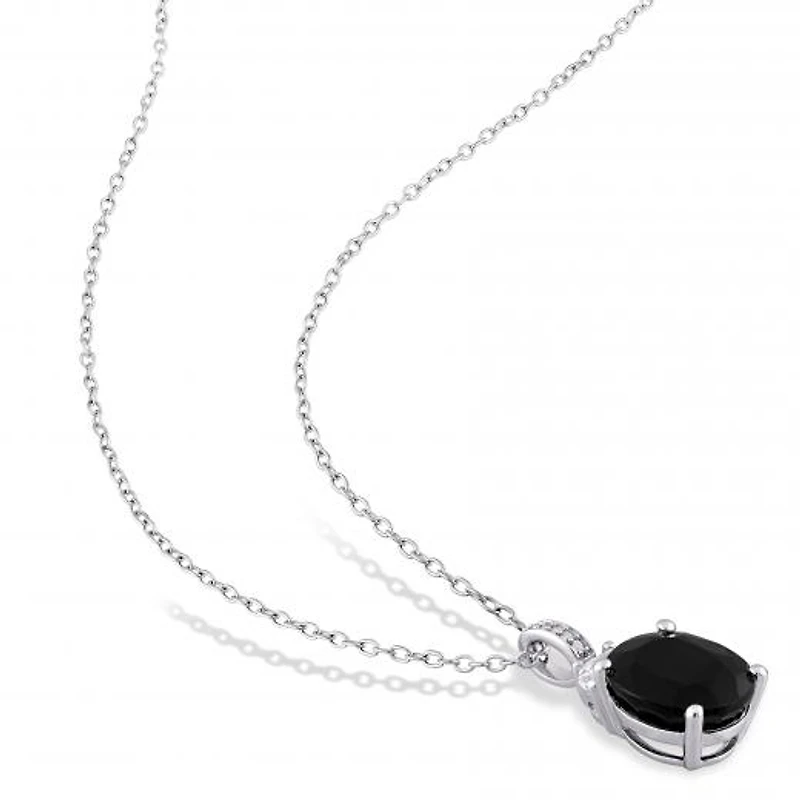 Julianna B Sterling Silver Sapphire, Created White Sapphire & Diamond Pendant