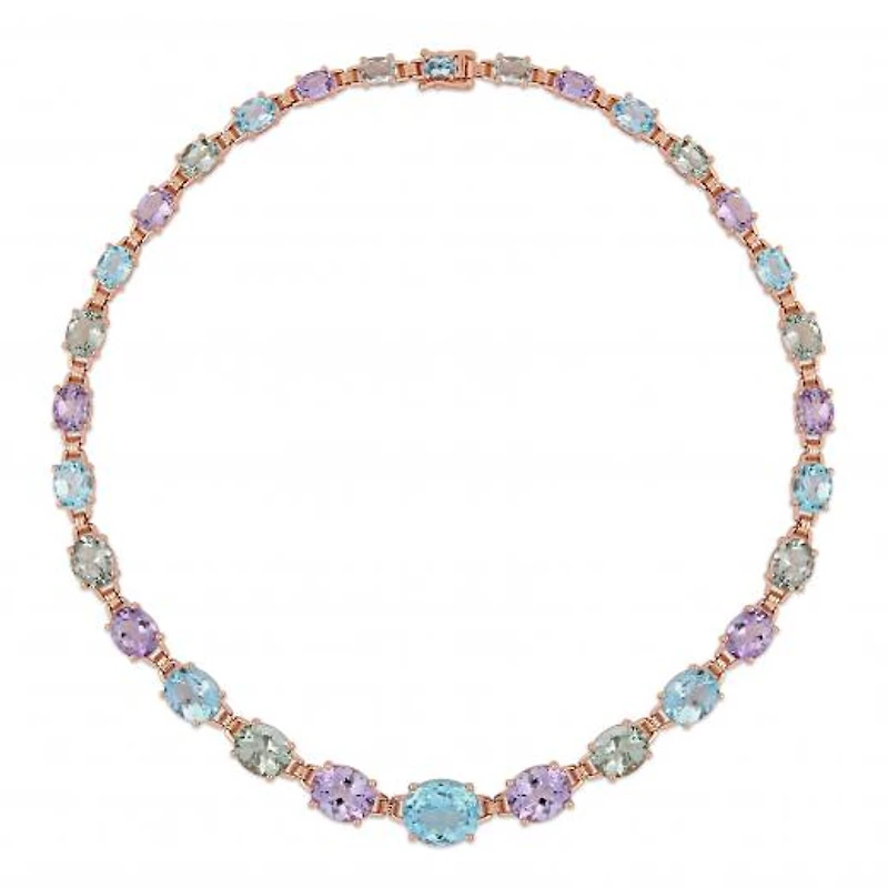 Julianna B Sterling Silver Green Amethyst Blue Topaz & Rose De France Necklace