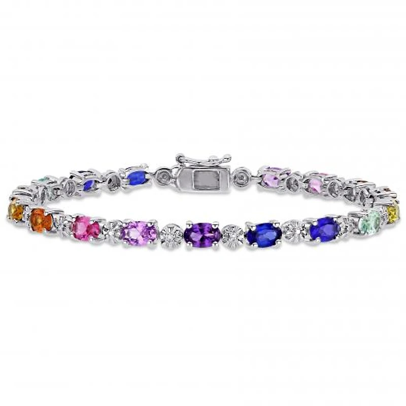 Julianna B Sterling Silver Multi Colour Created Sapphire & Diamond Bracelet