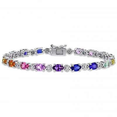 Julianna B Sterling Silver Multi Colour Created Sapphire & Diamond Bracelet