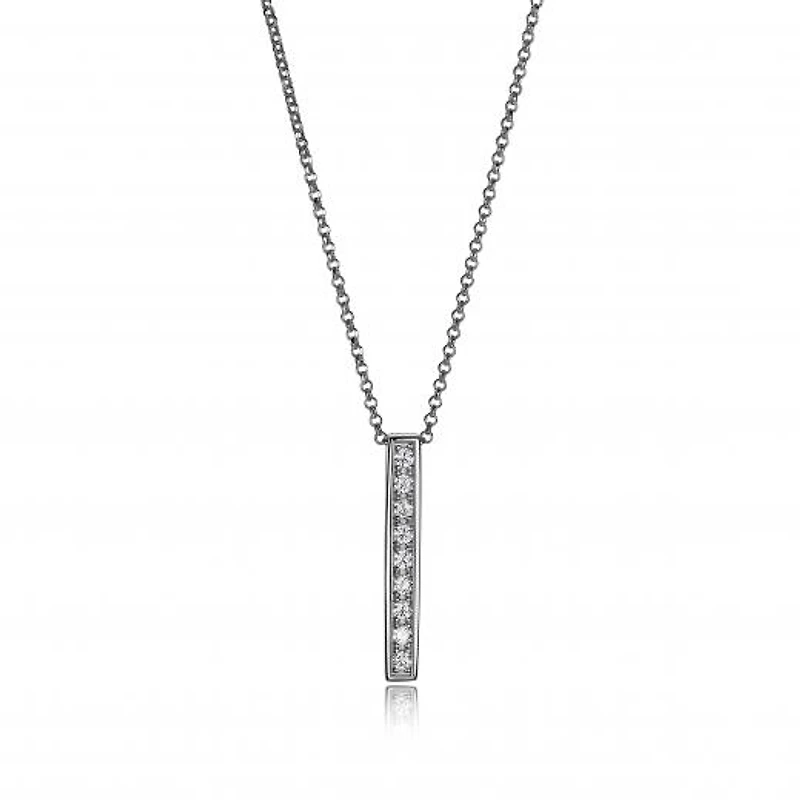 Elle Cubic Zirconia Vertical Bar Necklace 16" with 2" Extender