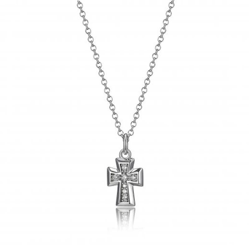 Elle "Scintillation" Small Cubic Zirconia Cross Necklace 18+2" Extension