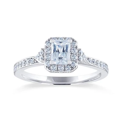 Diamond Revelations 14K White Gold 0.70CTW Halo Emerald Bridal Ring