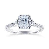 Diamond Revelations 14K White Gold 0.70CTW Halo Emerald Bridal Ring