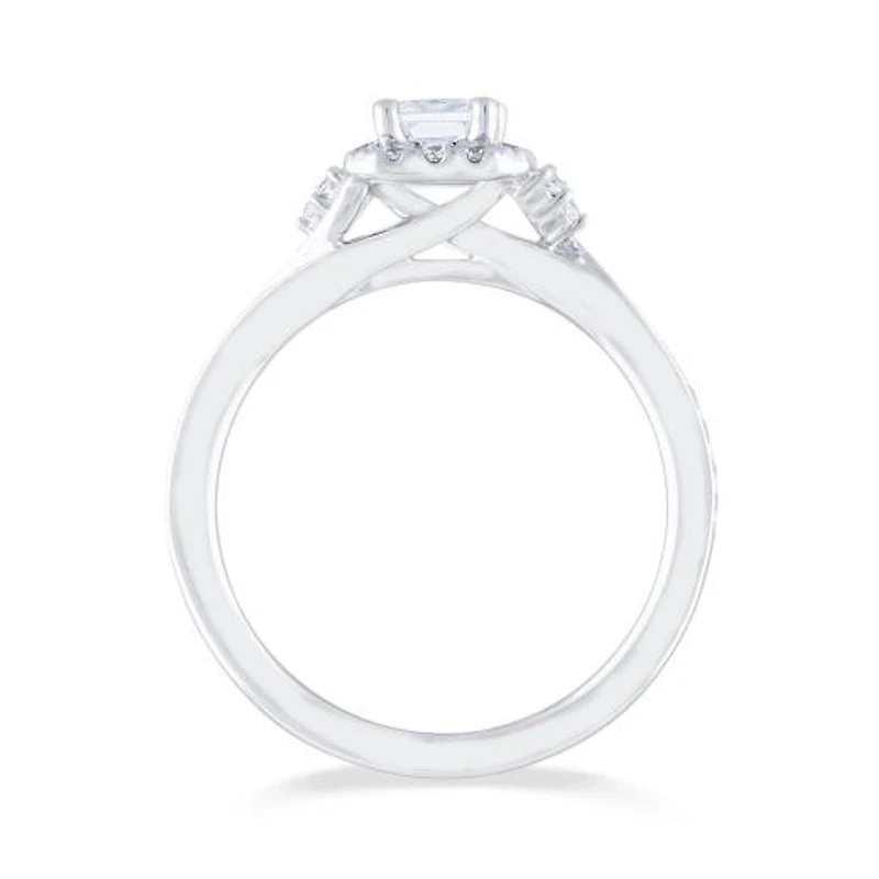 Diamond Revelations 14K White Gold 0.70CTW Halo Emerald Bridal Ring