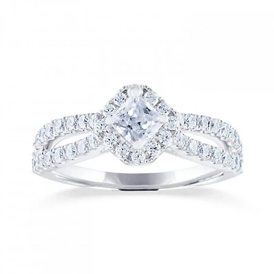 Diamond Revelations 14K White Gold 0.95CTW Princess Cut Halo Bridal Ring