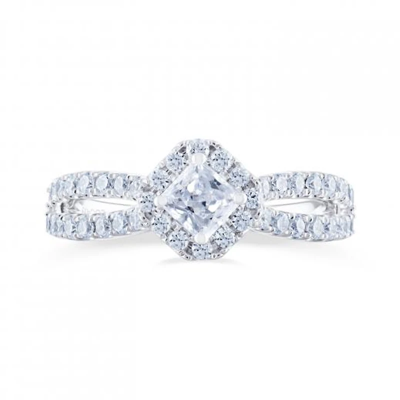Diamond Revelations 14K White Gold 0.95CTW Princess Cut Halo Bridal Ring