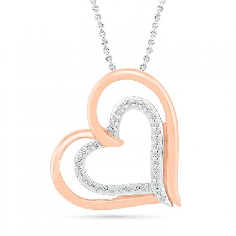 10K Rose Gold & Sterling Silver 0.07CTW Diamond Heart Pendant