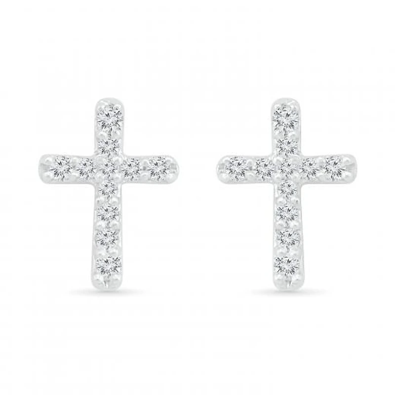 10K White Gold 0.10CTW Diamond Cross Earrings