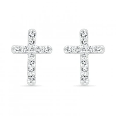10K White Gold 0.10CTW Diamond Cross Earrings