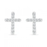 10K White Gold 0.10CTW Diamond Cross Earrings