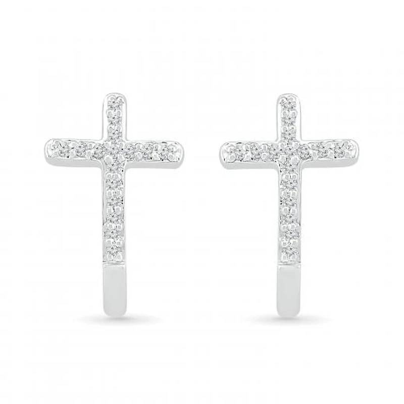 10K White Gold 0.10CTW Diamond Cross Earrings