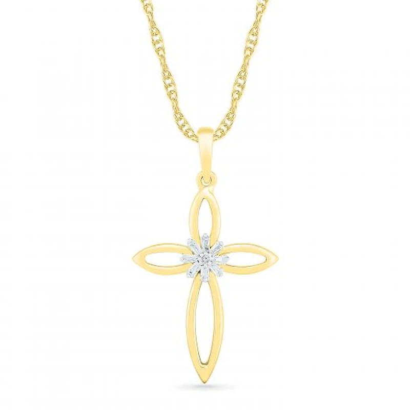 10K Yellow Gold 0.05CTW Diamond Cross Pendant