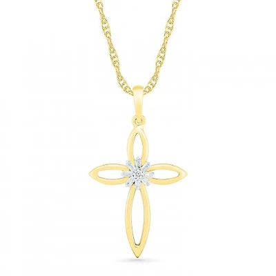 10K Yellow Gold 0.05CTW Diamond Cross Pendant