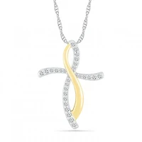 10K White & Yellow Gold 0.16CTW Diamond Cross Pendant