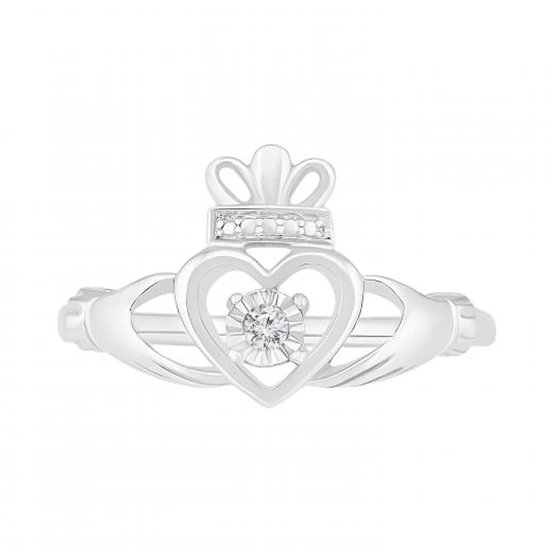 Sterling Silver 0.05CTW Diamond Claddagh Ring