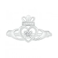 Sterling Silver 0.05CTW Diamond Claddagh Ring