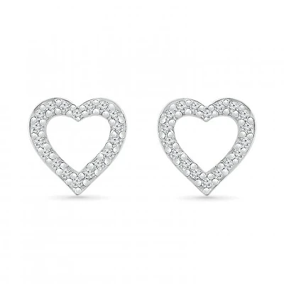 10K White Gold 0.05CTW Diamond Heart Earrings
