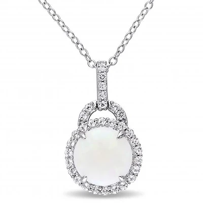 Julianna B Sterling Silver Opal and White Topaz Halo Charm Pendant
