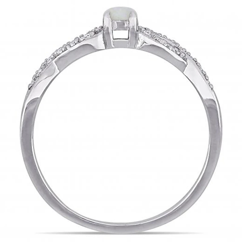 Julianna B Sterling Silver Opal and 0.10CTW Diamond Infinity Ring