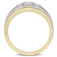 10K White & Yellow Gold Created Sapphire 3-Stone Men's Ring