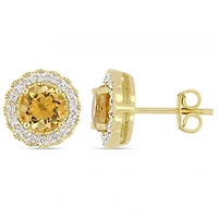 Julianna B Yellow Plated Sterling Silver Citrine 0.10CTW Diamond Earrings