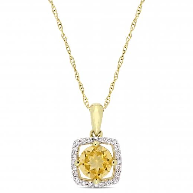 Julianna B 10K Yellow Gold Citrine and 0.10CTW Diamond Square Halo Pendant