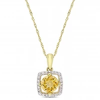 Julianna B 10K Yellow Gold Citrine and 0.10CTW Diamond Square Halo Pendant