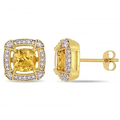Julianna B 10K Yellow Gold Citrine White Sapphire & 0.02CTW Diamond Earrings