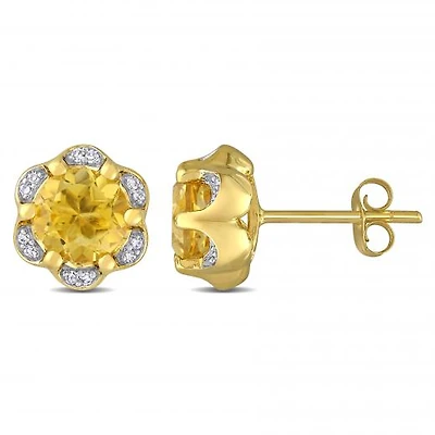 Julianna B 14K Yellow Gold Citrine and Diamond Accent Flower Stud Earrings