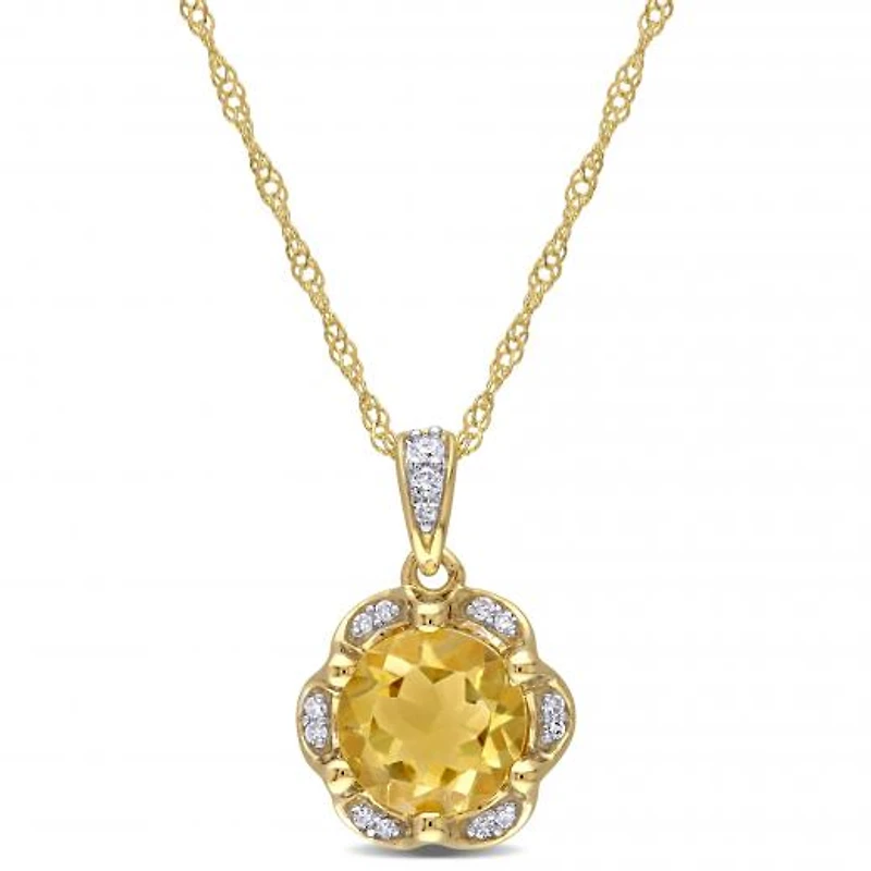 Julianna B 14K Yellow Gold Citrine and Diamond Accent Flower Necklace