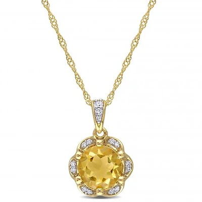 Julianna B 14K Yellow Gold Citrine and Diamond Accent Flower Necklace
