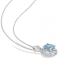 Julianna B Sterling Silver Sky Blue Topaz White Topaz and Diamond Swirl Pendant