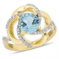Julianna B Sterling Silver Sky Blue & White Topaz Floral Swirl Ring