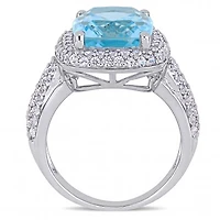 Julianna B Sterling Silver Cushion Cut Blue Topaz & Created White Sapphire Ring