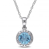 Julianna B Sterling Silver Blue Topaz Halo Pendant