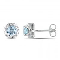 Julianna B Sterling Silver Blue Topaz Halo Stud Earrings