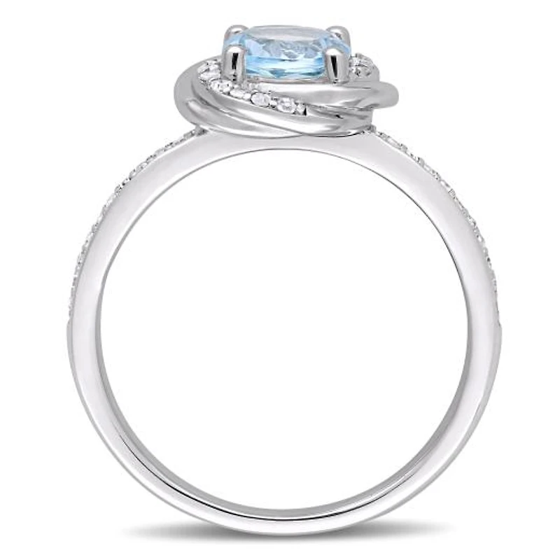 Julianna B 10K White Gold Sky-Blue Topaz and 0.15CTW Diamond Spiral Ring