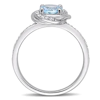 Julianna B 10K White Gold Sky-Blue Topaz and 0.15CTW Diamond Spiral Ring