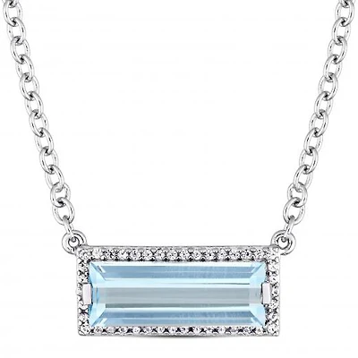 Julianna B Sterling Silver Blue Topaz & White Sapphire Halo Necklace