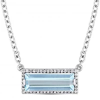 Julianna B Sterling Silver Blue Topaz & White Sapphire Halo Necklace